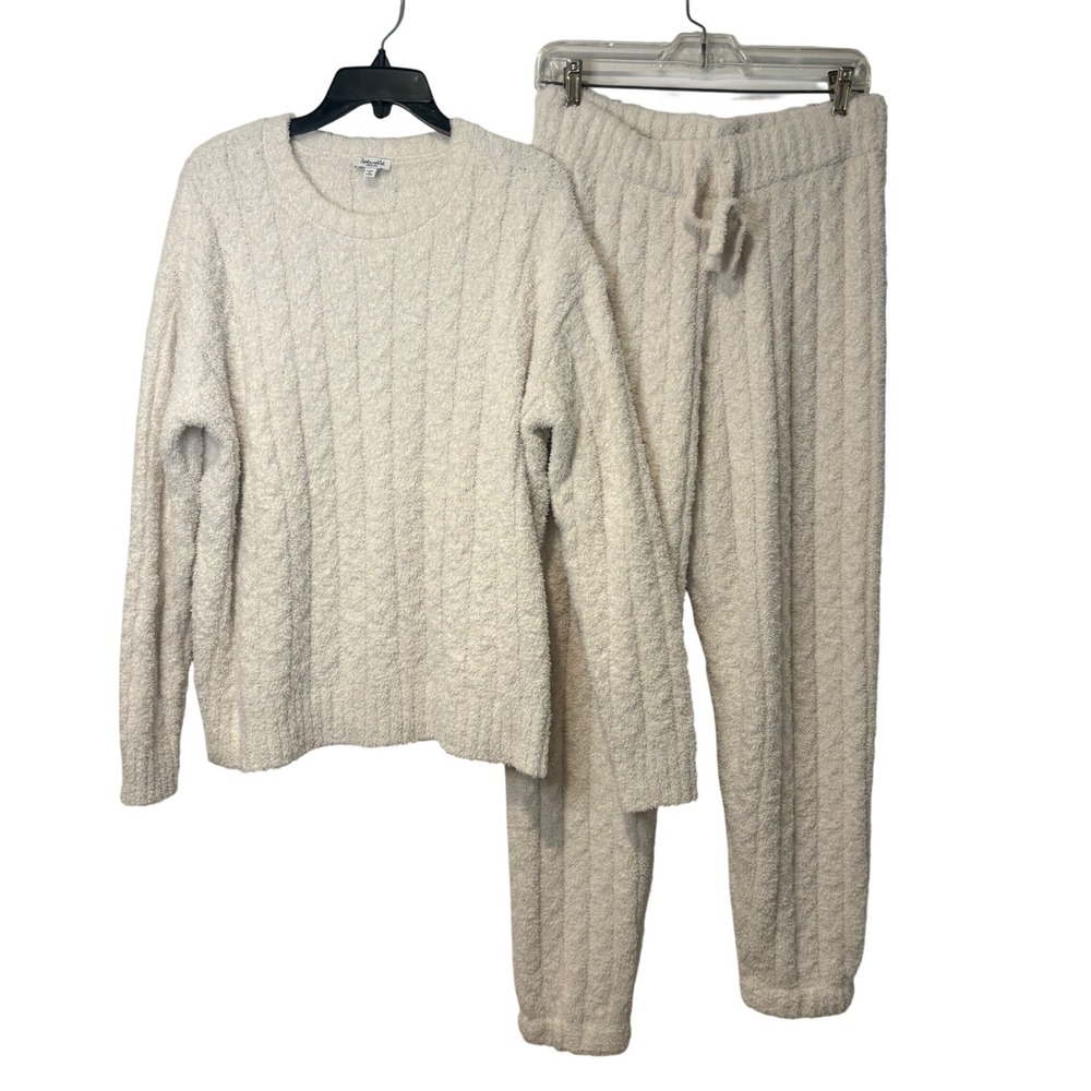 Splendid Lounge Set Womens M Cream Ribbed Eyelash Knit Sweater Joggers Cottage